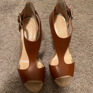 Jessica Simpson wedges, size 8M, luggage color